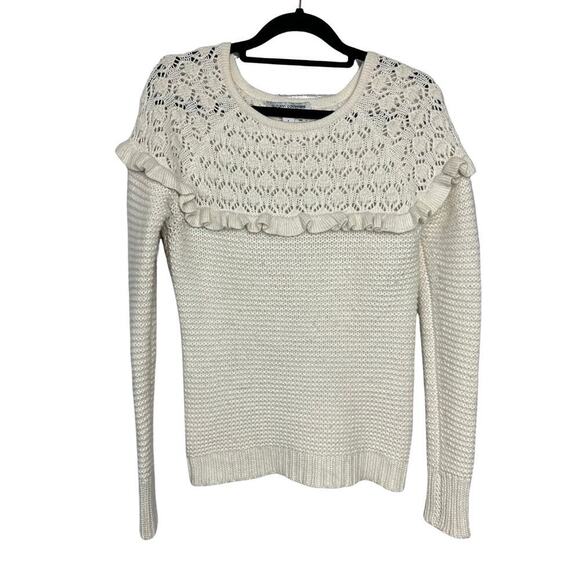 Autumn Cashmere Sweater Ruffle Crochet Cream White S - Picture 1 of 6